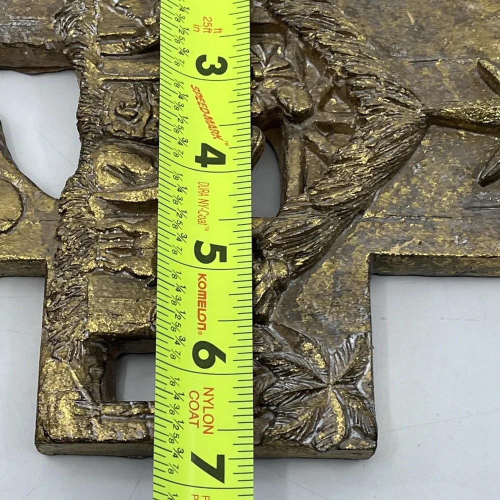 Christmas Nativity Scene Cross Sparkle Gold Tone Wall‎ Plaque Raz Imports 9